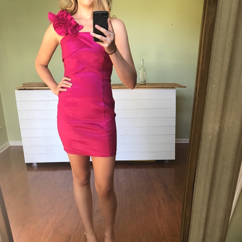 Pink One-shouldered Cocktail Dress