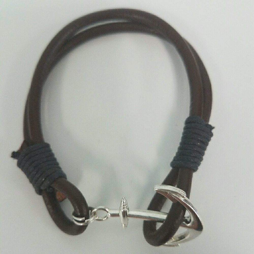 Silver and brown anchor  bracelet