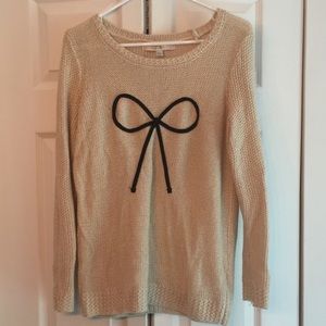 Cream Knit Sweater with Black Bow Detail