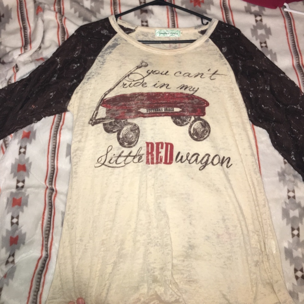 "You can't ride in my little red wagon" tee