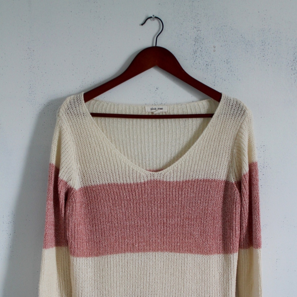 Pink Rose V-neck Sweater