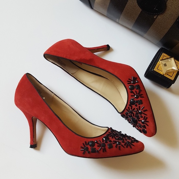 Oscar de la Renta Shoes - SALE!O Oscar De La Rent red suede embellished heel