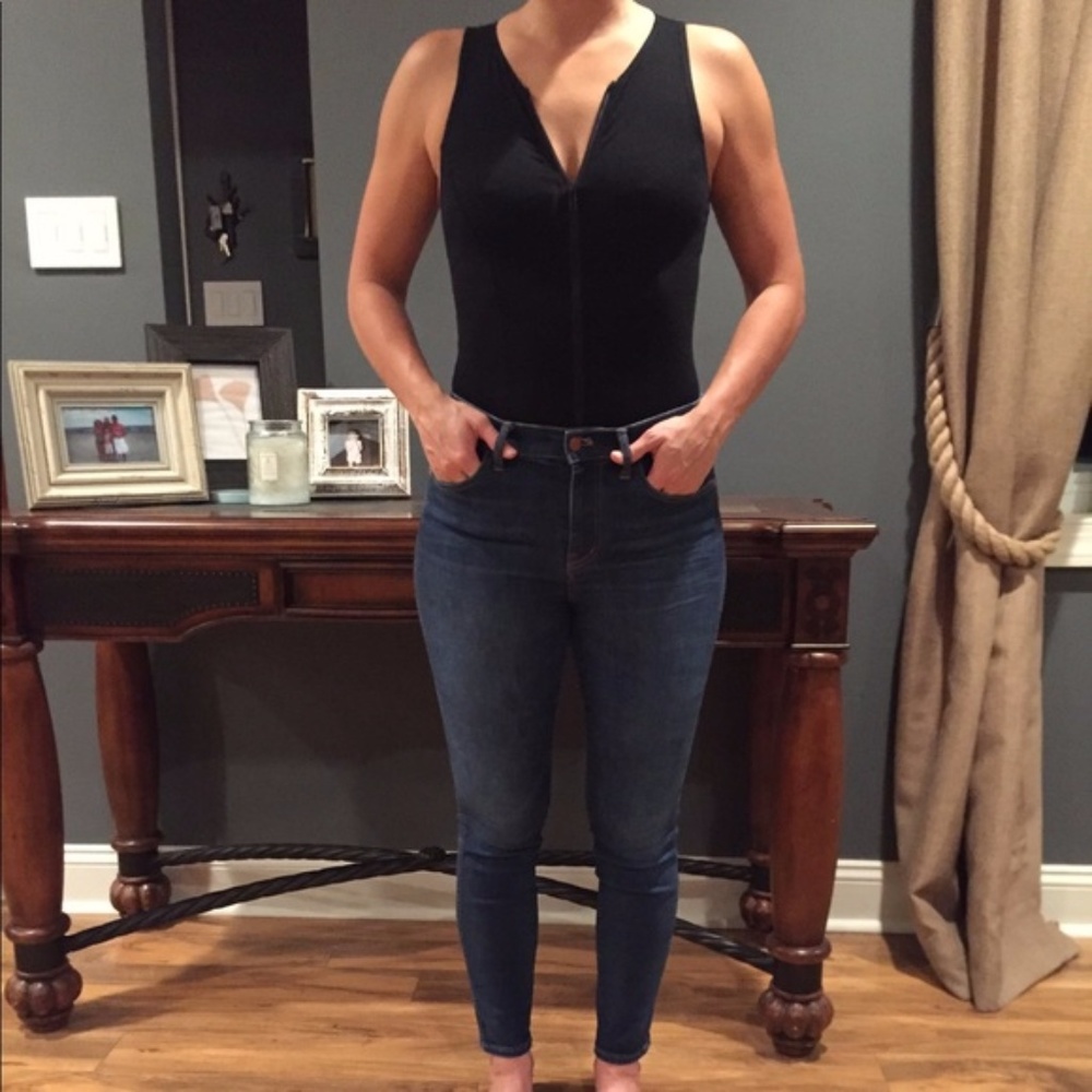 Black bodysuit with deep v zipper