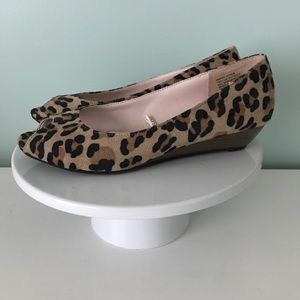 Leopard peep toe flat with wedge