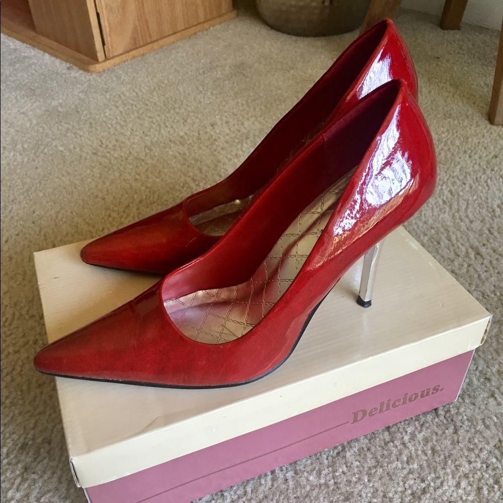 Delicious - Party-S Red-Patent Silver Heel