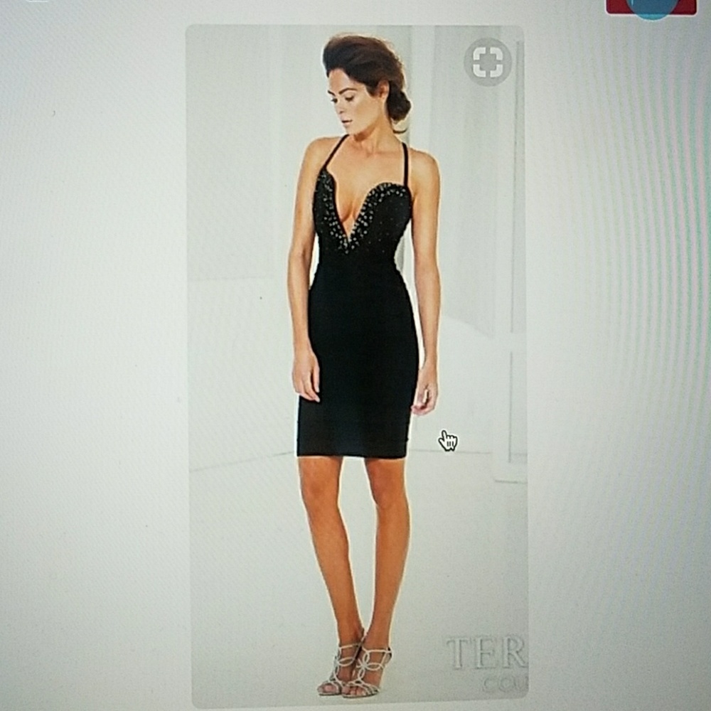 Terani Couture Beaded Deep V Cut Dress