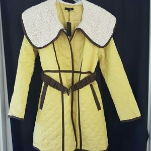 NWT Pale yellow coat. Sherpa lined neck