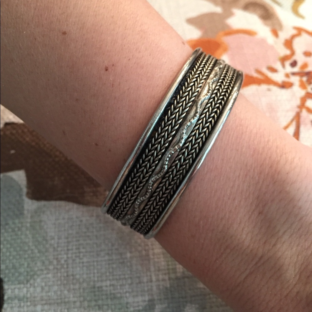 Silver Etched Cuff Bracelet