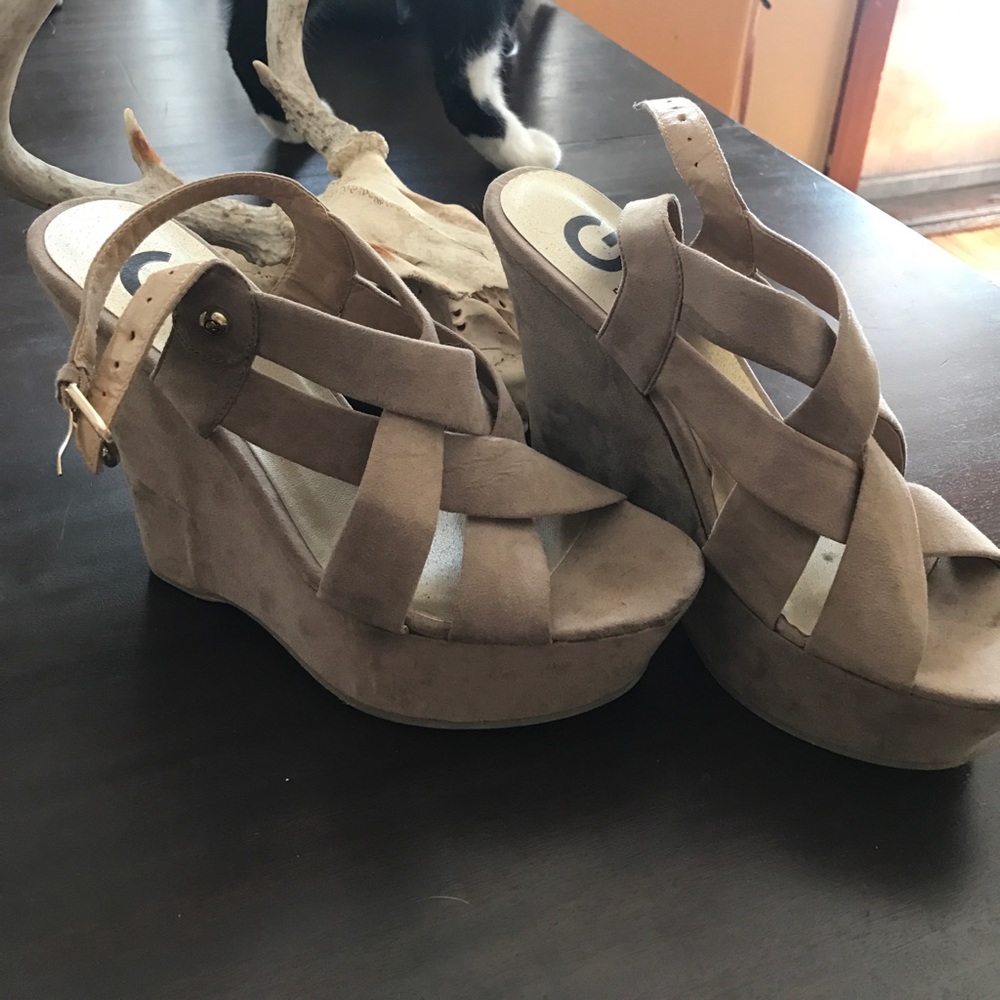 Gray Suede Guess Wedges