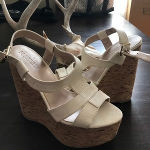 Cream Faux Leather F21 Wedge Sandals