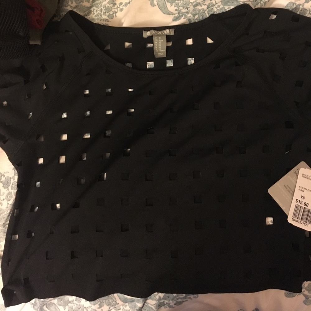 black square holes see through crop top