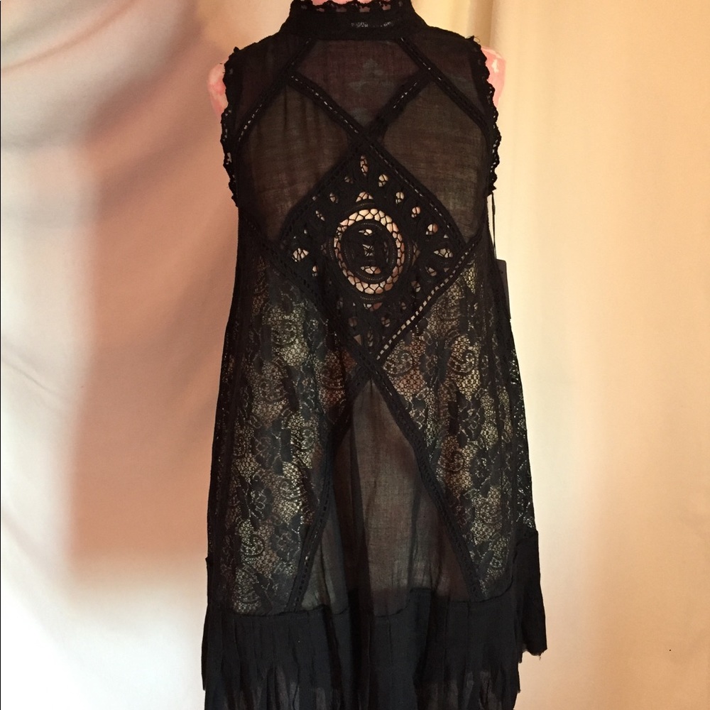 Free People Black Lace High-Neck Dress *New