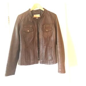 Michael Kor's soft brown bomber leather jacket