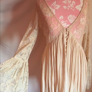 Free People Boho dress with lace bell-sleeves