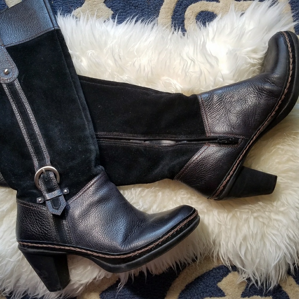 Naturalizer Black Suede and Leather Knee Boots