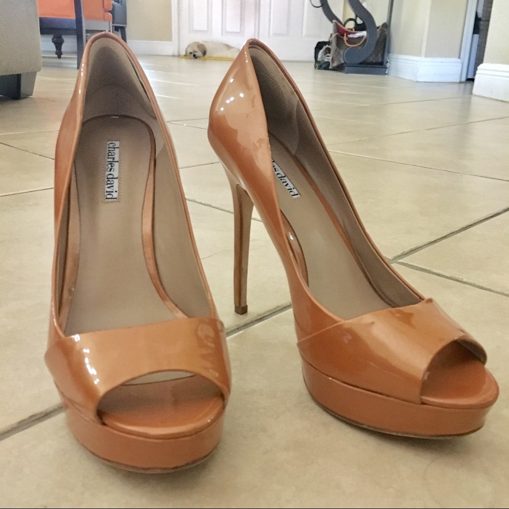 Charles David Tan Peep Toe Pumps