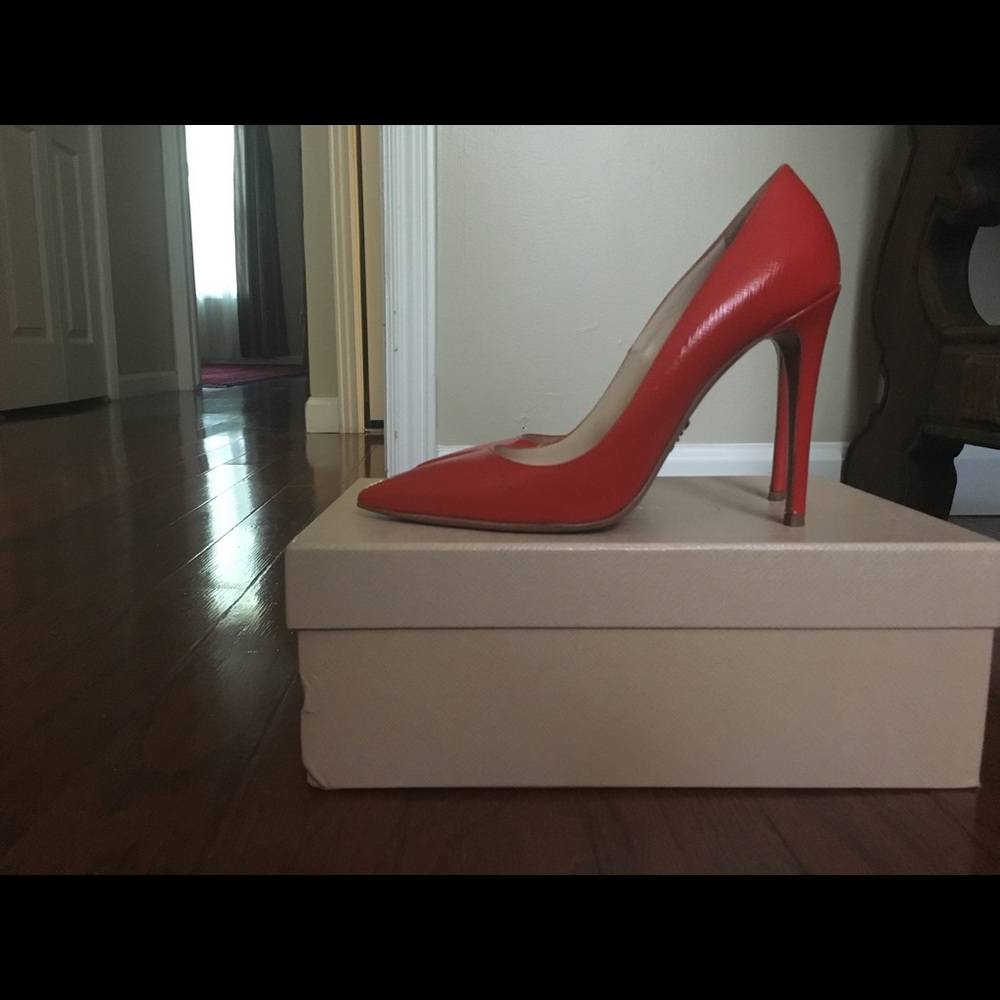 Prada Saffiano Bright Red Pumps