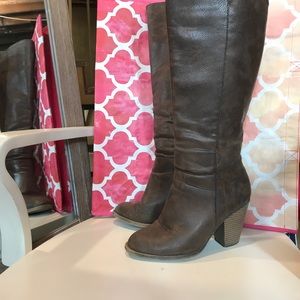 Over knee, distressed chunk high  heel boot