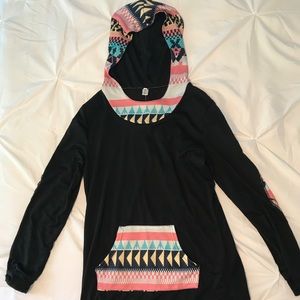Black tribal print longsleeve hoodie