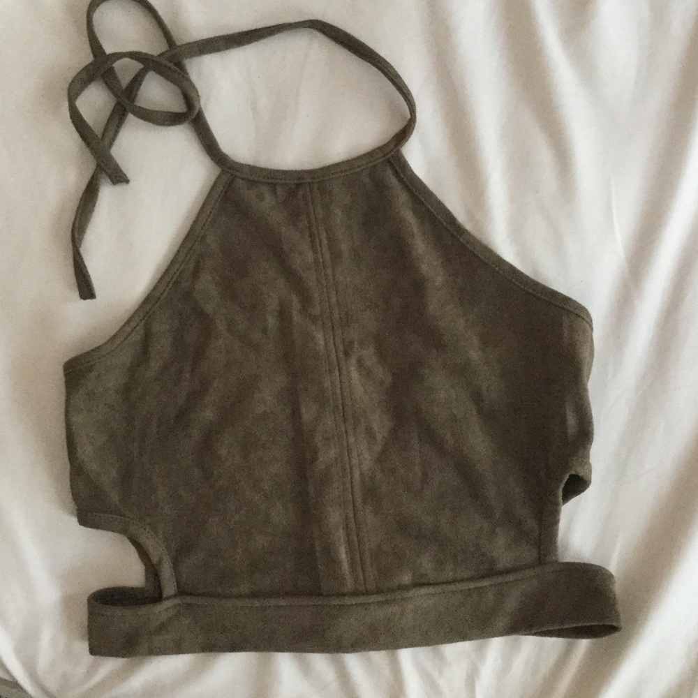Suede Halter Crop Top - Forest Green