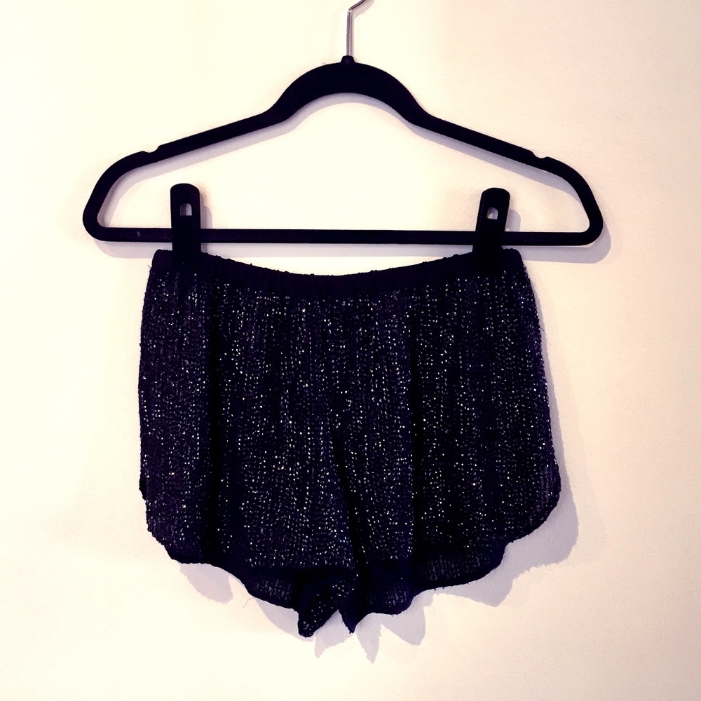 Sequined Black Shorts