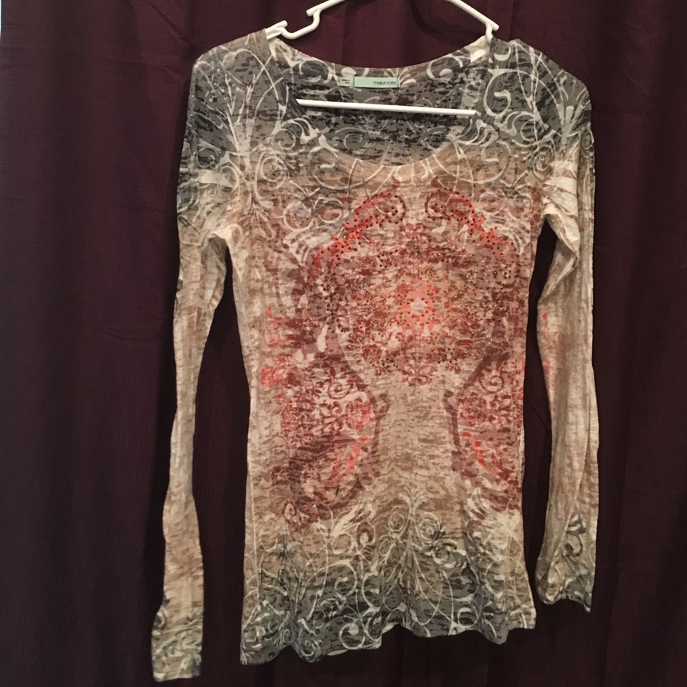 Multicolored long sleeve burnout shirt!