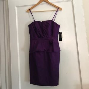 Aqua Purple Taffeta Strapless Peplum Dress, NWT
