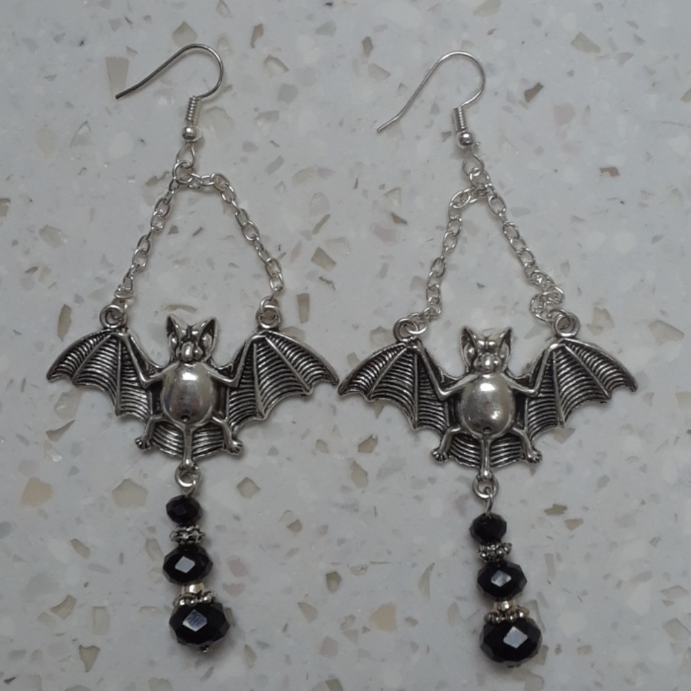 Large Silver Bat Earrings