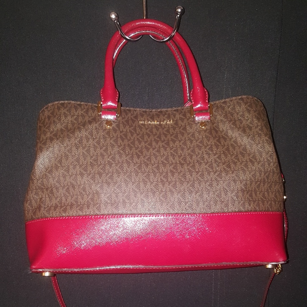 RED AUTHENTIC LEATHER MK BAG