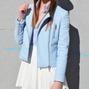 Zara / baby blue faux leather jacket