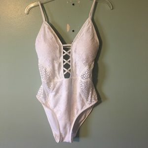 White crochet one piece bathing suit