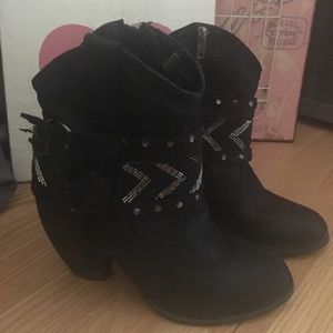 Black beaded ankle boots