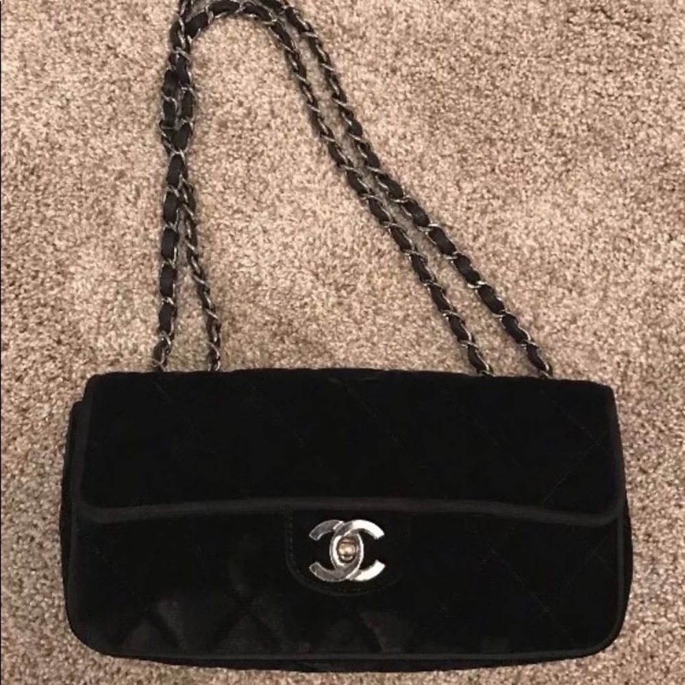 Chanel Quilted Black Velvet Flap Shoulder Bag