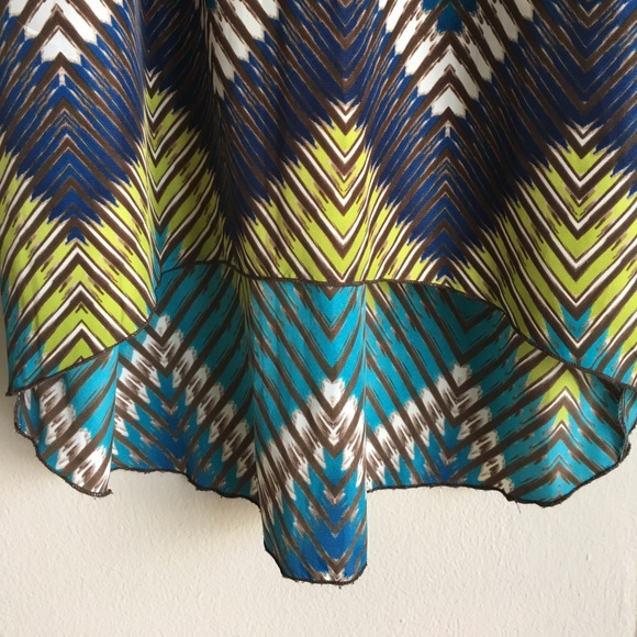 [62] Blue / Green Patterned High-Low Dress - Picture 3 of 4