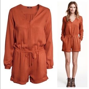 H&M Orange Button Down Long Sleeve Romper