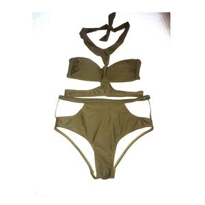 Khaki Green Cut-out Bikini. Never Worn