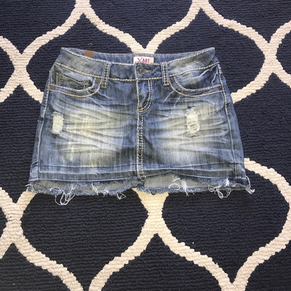Distressed denim skirt