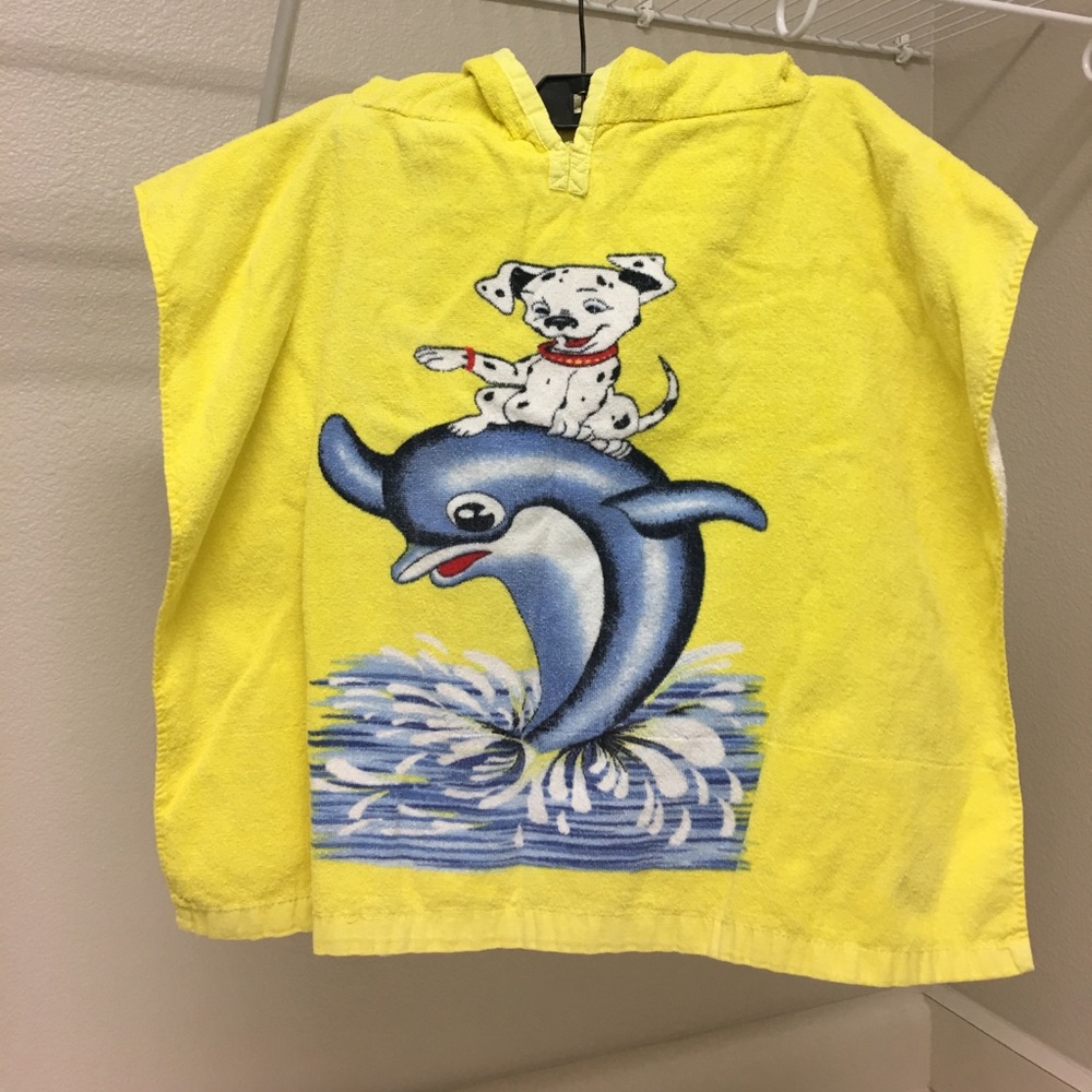 Child's beach or bath towel with hood.