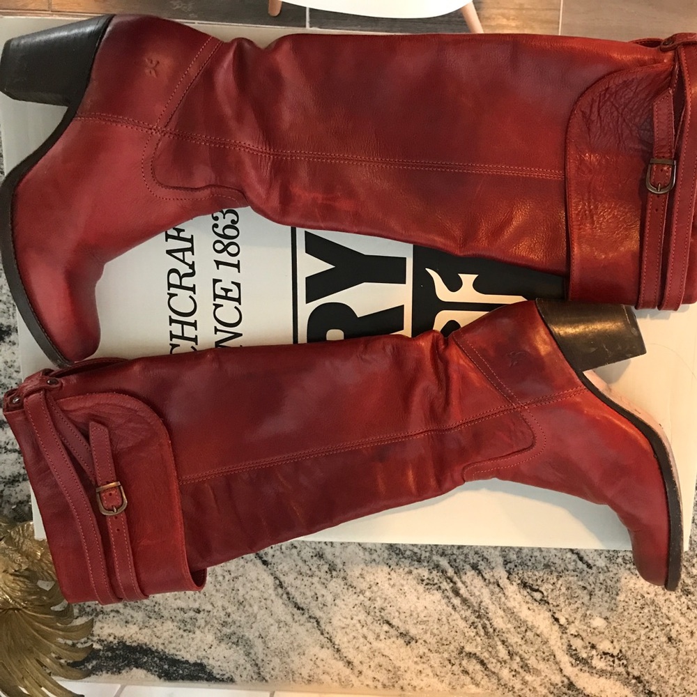 Red *FRYE* boots.
