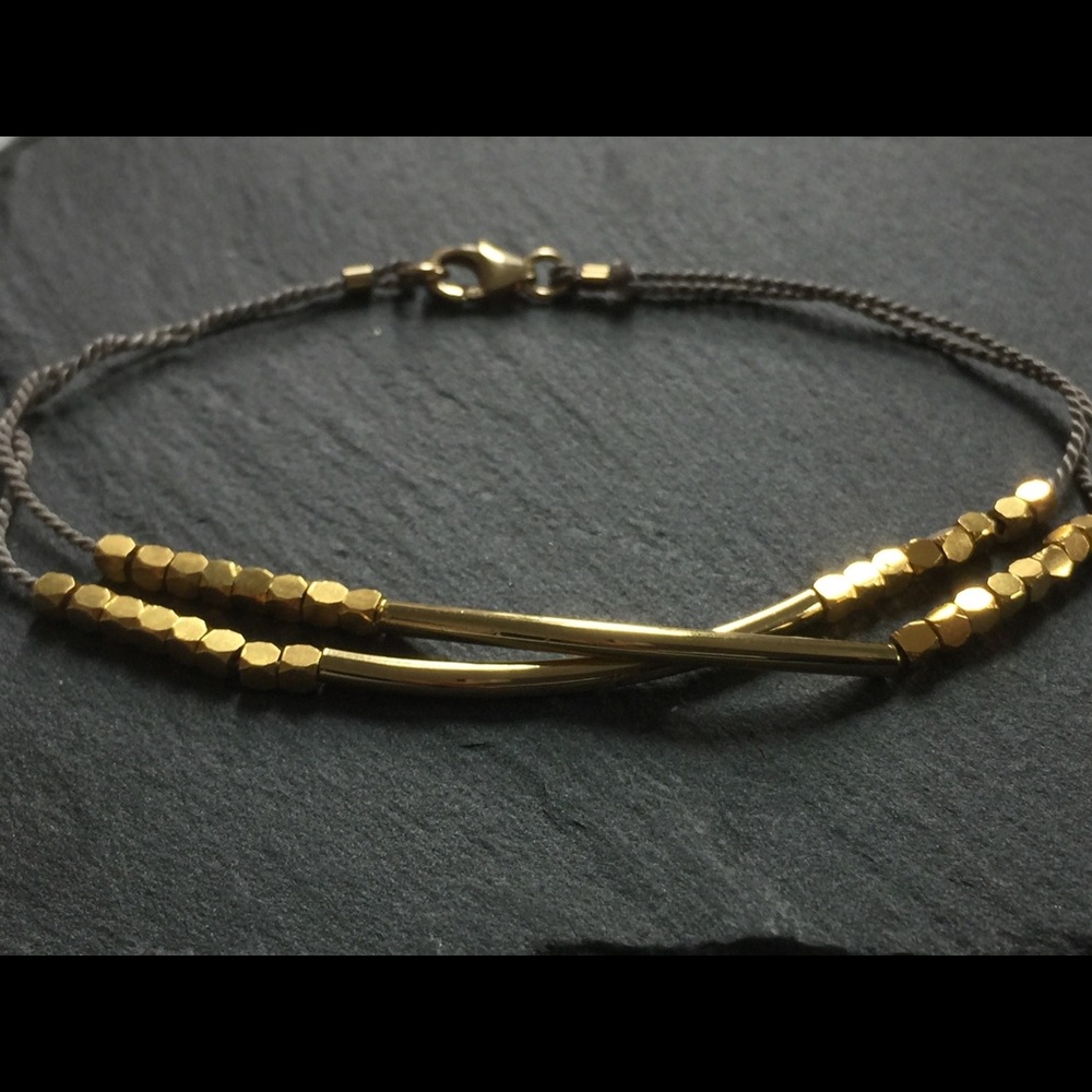 Delicate gold tube and beads friendship bracelet