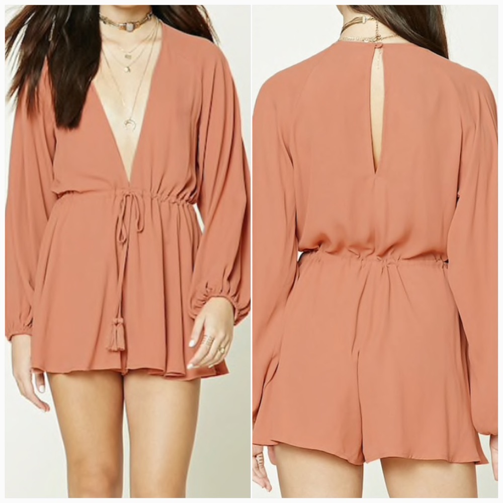 PLUNGING V-NECK LONG SLEEVE ROMPER - Picture 6 of 6