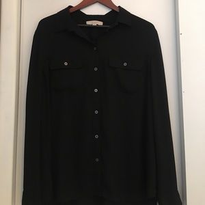 Loft black button down blouse XL