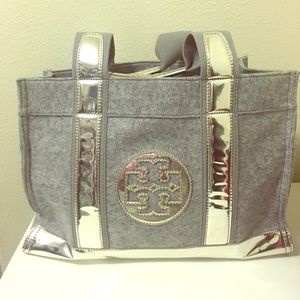 PRICE DROP: Tory Burch Grey Felt and Silver Tote
