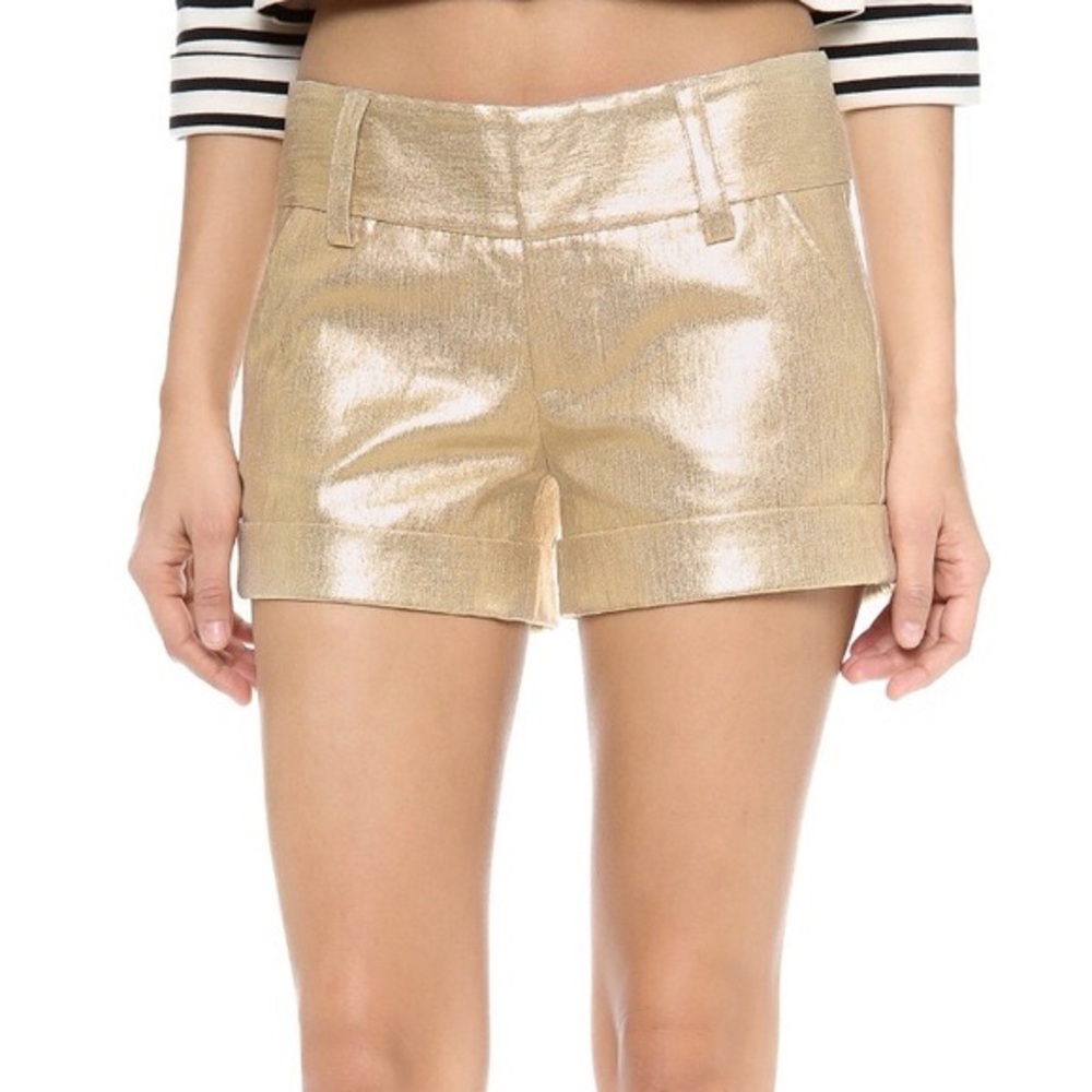 Alice + Olivia Gold Metallic Linen Shorts