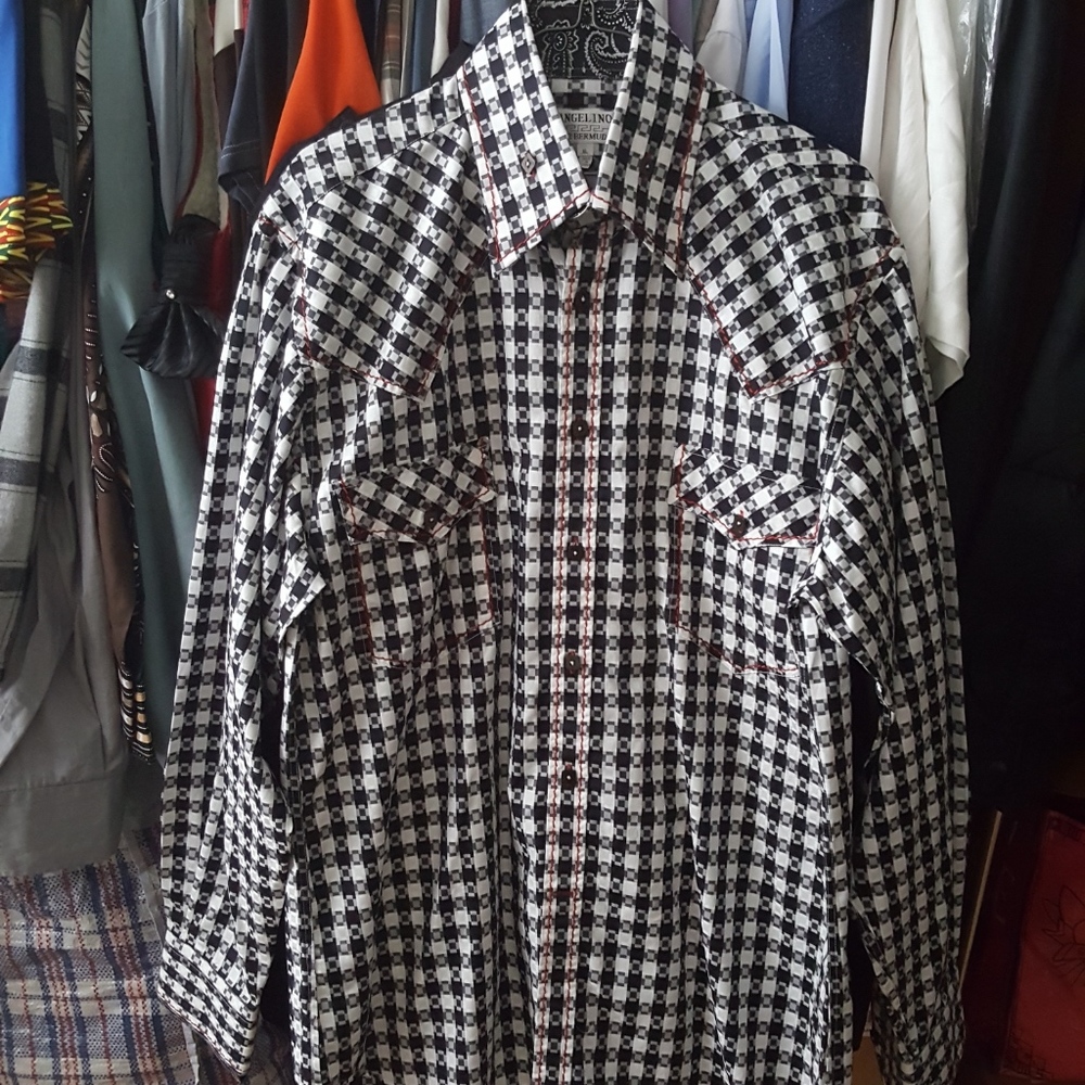 New! Men's Checkered Italian Button Up Dress Shirt