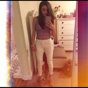 Purple flower lace top