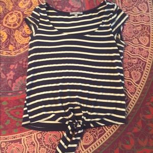 Charlotte Russe Navy Blue and Cream Striped Top