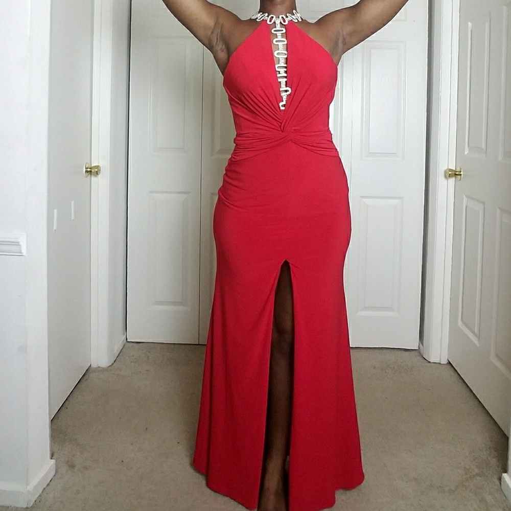 Halter Top Jeweled Evening Gown