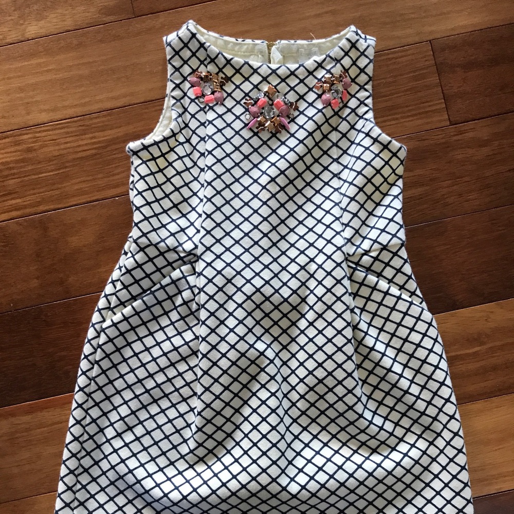 Girls pattern shift dress with decorative beading