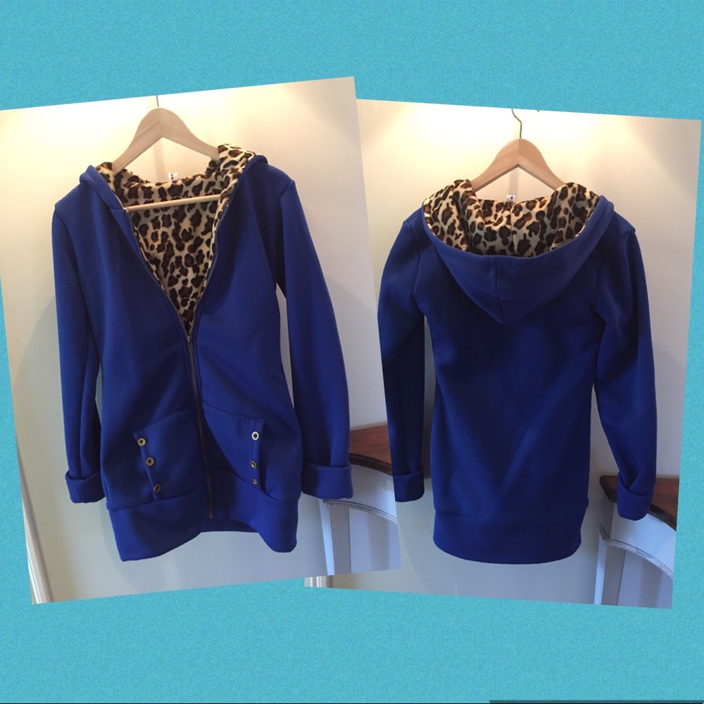 Long sweatshirt coat w/leopard lining